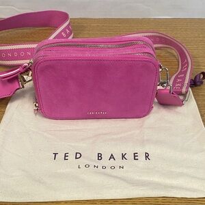 Ted Baker Hot Pink Suede Crossbody Camera Bag with Logo Strap